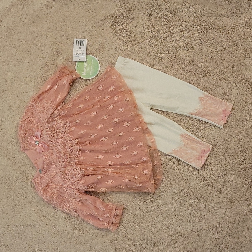 NWT 12 mos girl's Pink lacy 2 pc outfit